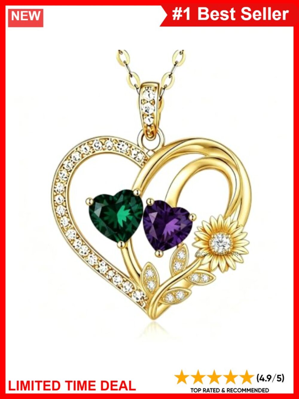 14K Gold Plated Heart Sunflower Pendant Necklace Adjustable Chain Gift